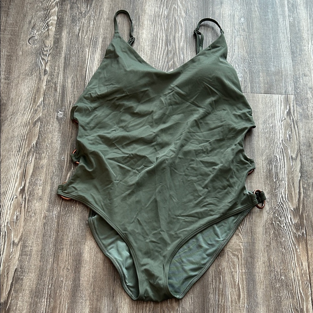 Aerie Green One-Piece Swimsuit L Side Cutouts